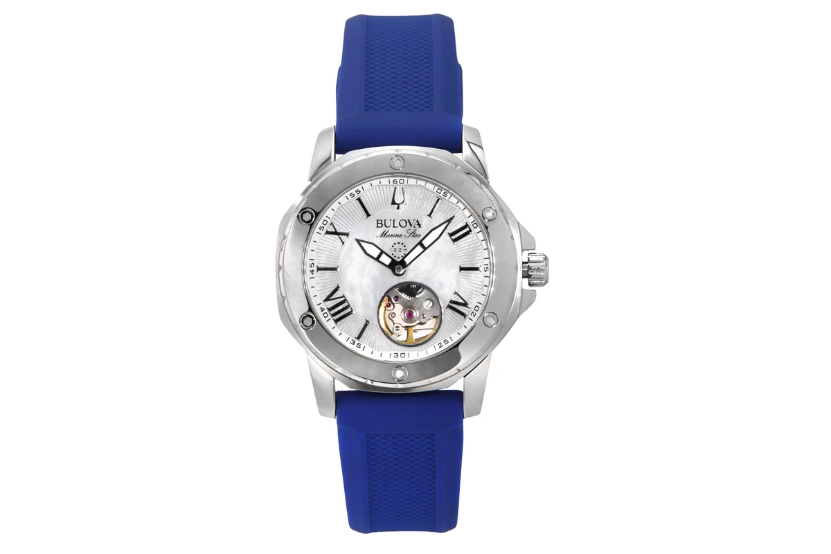 1-60b3ad8759-96l324.jpg Bulova Marine Star Silicone Strap Mother Of Pearl Dial Automatic - Image 1