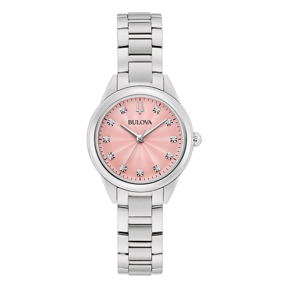 30272337-a_1220x1220_crop_center.jpg Bulova Sutton Stainless Steel Diamond Accents Pink Dial Quartz - Image 1