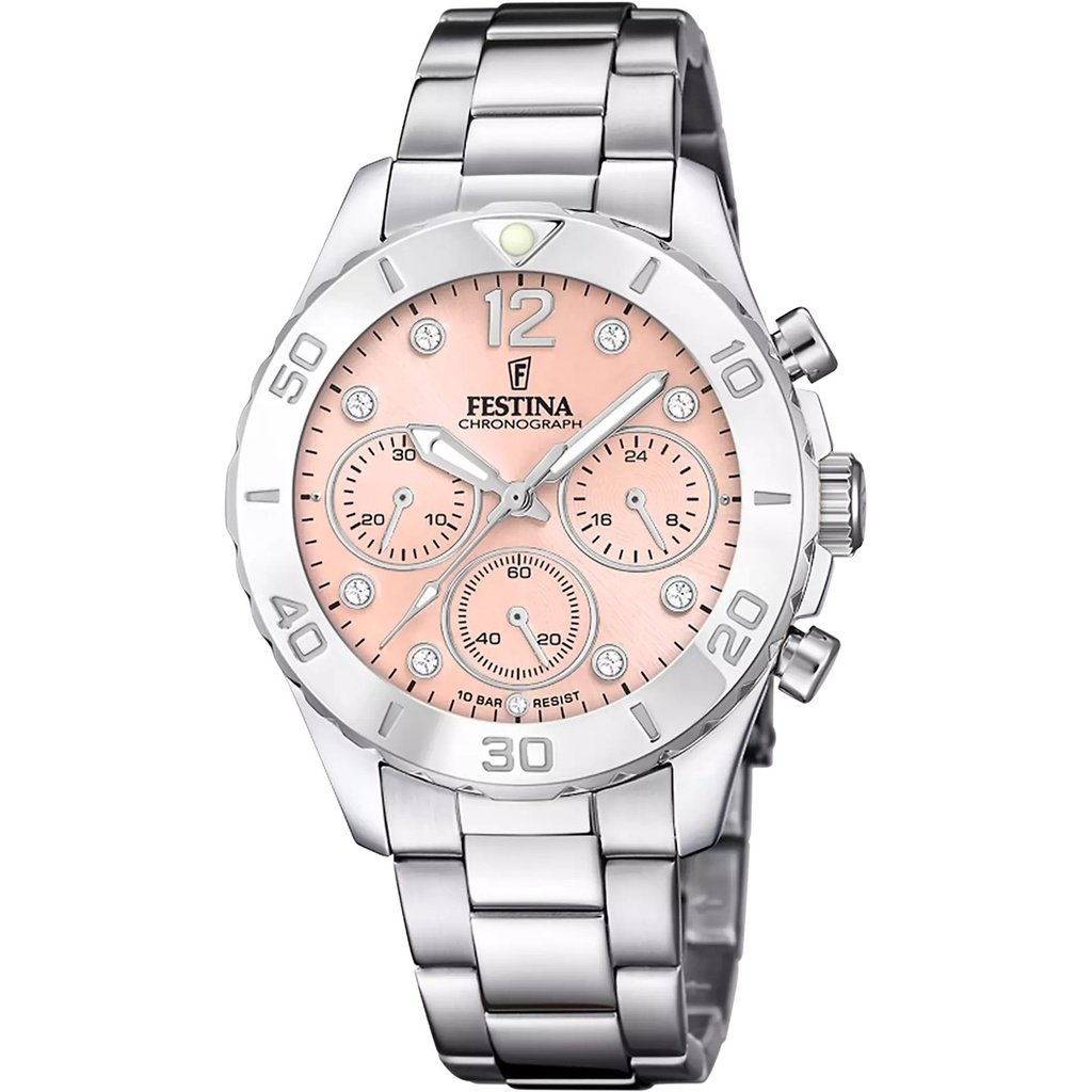 F20603-7_LRG Festina Boyfriend Chronograph Crystal Accents Pink Dial Quartz - Image 1