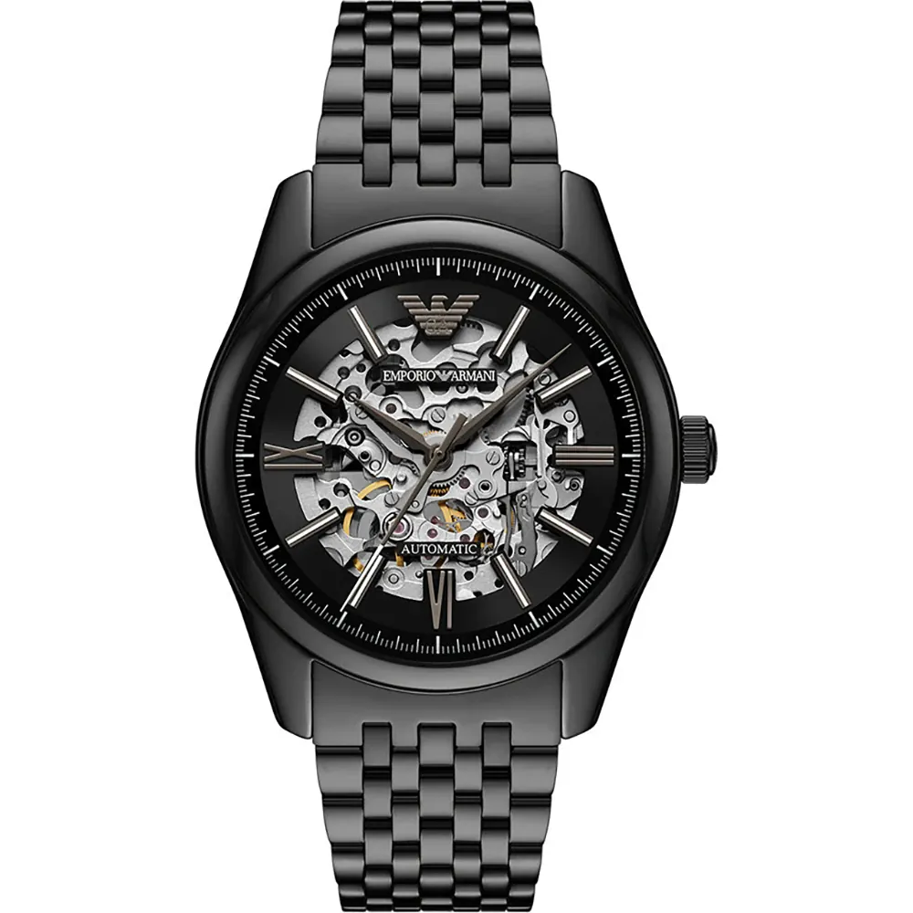 emporio-armani-ar60093-18364940 Emporio Armani Stainless Steel Black Skeleton Dial Automatic - Image 1