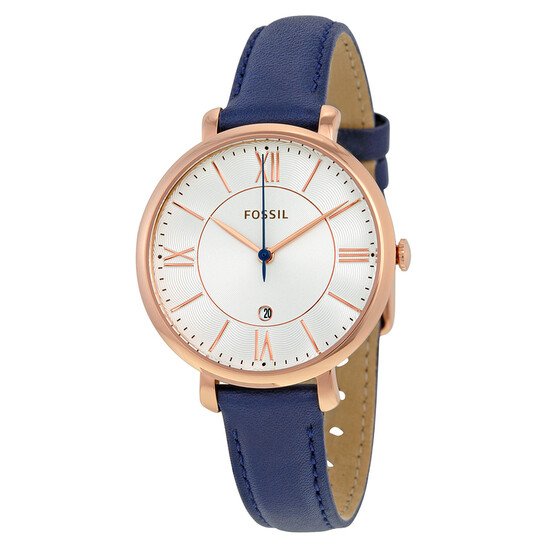 fossil-jacqueline-silver-dial-navy-leather-quartz-ladies-watch-es3843_6 Fossil Jacqueline Silver Dial Navy Blue - Image 1